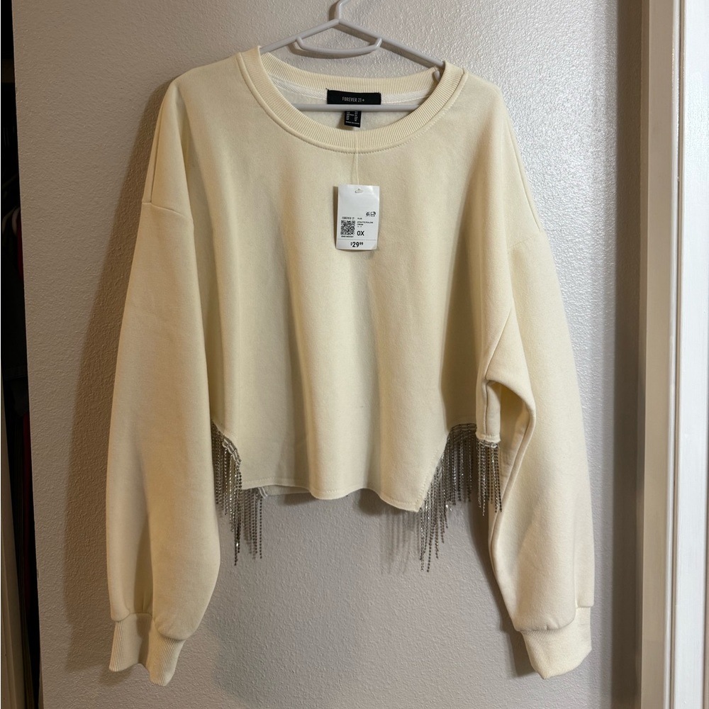 Cream Crewneck w/ Rhinestones